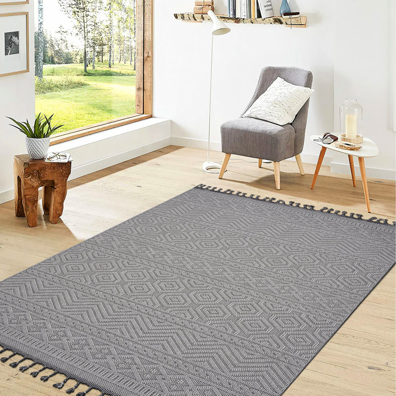 Tapis blanc géométrique 6X9, teinté, sans perte de poils, idéal pour l'intérieur et l'extérieur, et teinté approuvé par les animaux de compagnie