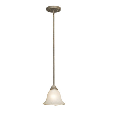 Mini-luminaire suspendu 1 lumière, finition prune dorée avec abat-jour en verre festonné couleur brume d'ombre, luminaire suspendu à tige réglable pour îlot de cuisine, salle à manger, H 7,25 po x H 45 po
