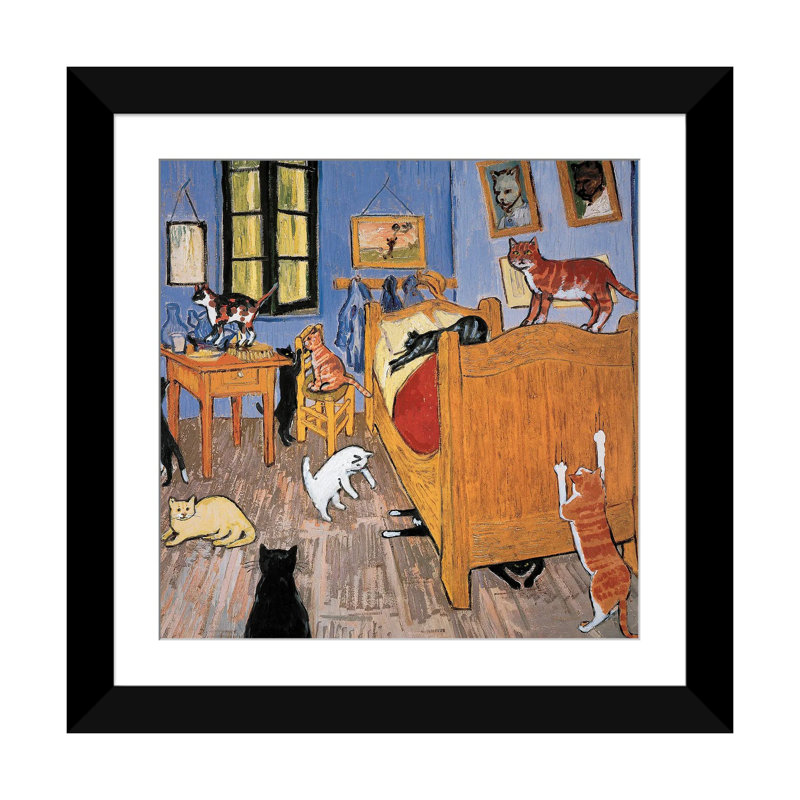 Van Gogh Arles Cat, H 16 po x l 16 po x P 1 po, Cadre noir