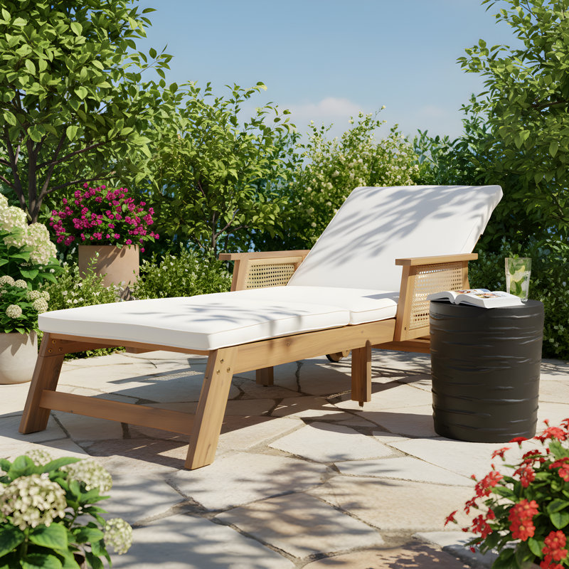 Patio 2-Piece Acacia Wood Chaise Lounge With Wicker Panels & MGO Side Table Set, 1