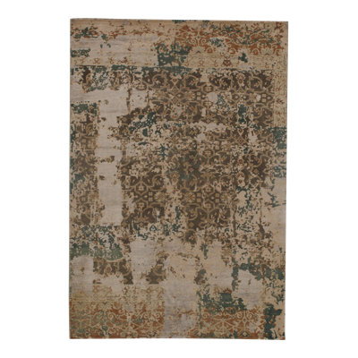 Tapis unique en laine noué à la main brun de 4 pi x 5 pi 8 po Naritaka