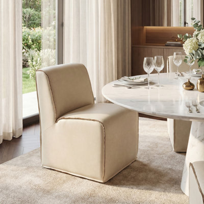 Chaise d'appoint moderne avec roulettes cachées, fauteuil sans accoudoirs en tissu Tech