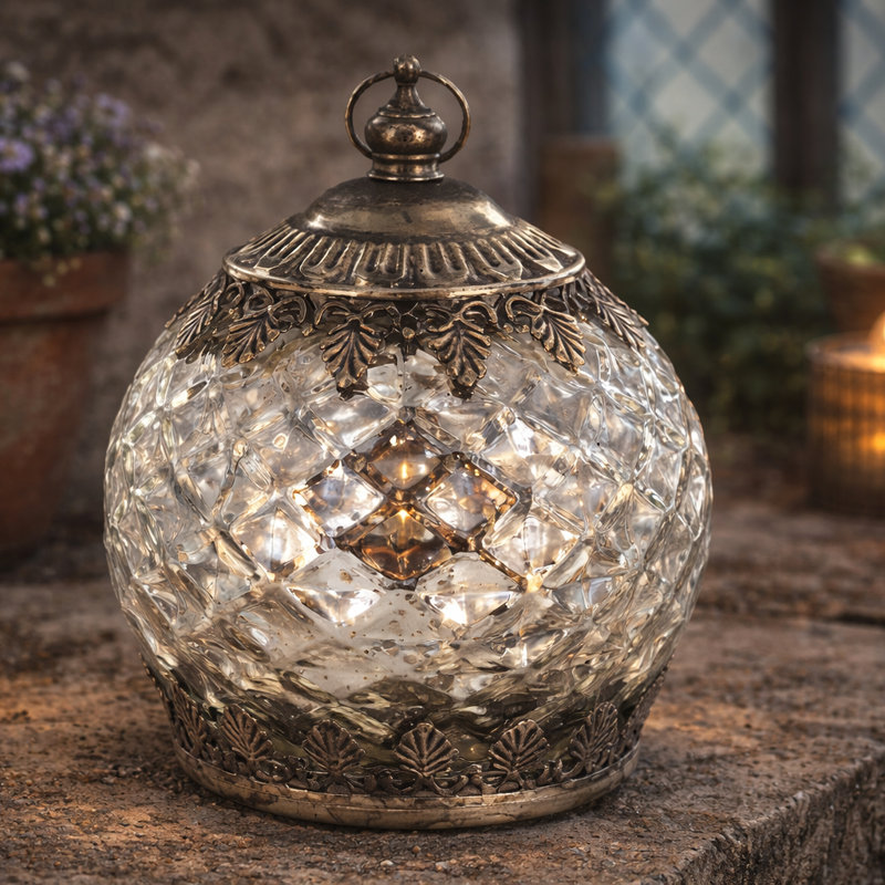 Moroccan Style Glass Lantern Small LED Lamp, Warm White