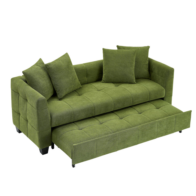 Canapé de 77,9 pouces pliable à double usage en flanelle verte à trois places pouvant être retiré et transformé en lit, pouvant être utilisé dans les chambres et les salons.