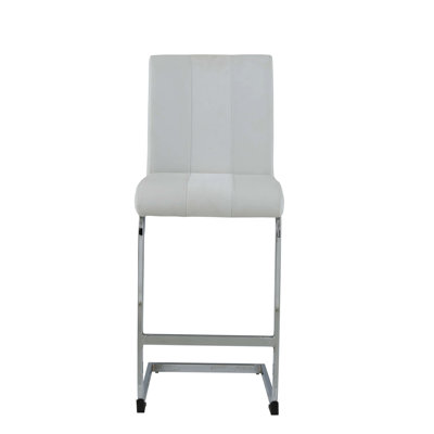 Tabourets de bar blancs de 4 pieds en L, repose-pieds en métal, aspect moderne, rectangulaires, rembourrés de mousse, faciles à nettoyer, base argentée, rembourrage,