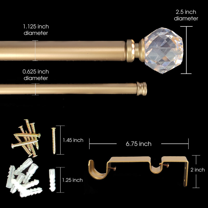 Gold Adjustable Double Curtain Rod with Crystal Finials