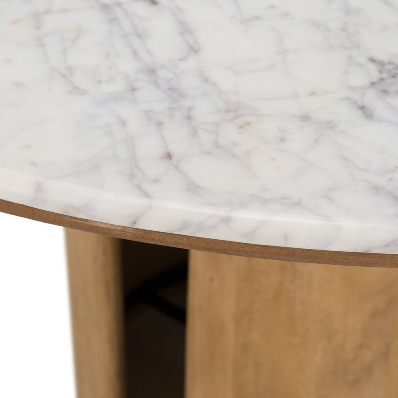 Zorhan - Table de salle à manger ronde moderne en marbre blanc et mangue