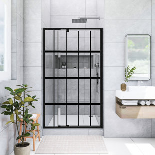 42 In. W X 71 In. H Pivot Framed Shower Door In Matte Black Finish