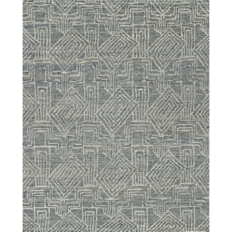 Tulah Hand Knotted Wool Geometric Shapes Area Rug in Ivory/Blue/Green, Rectangle 13' x 18'