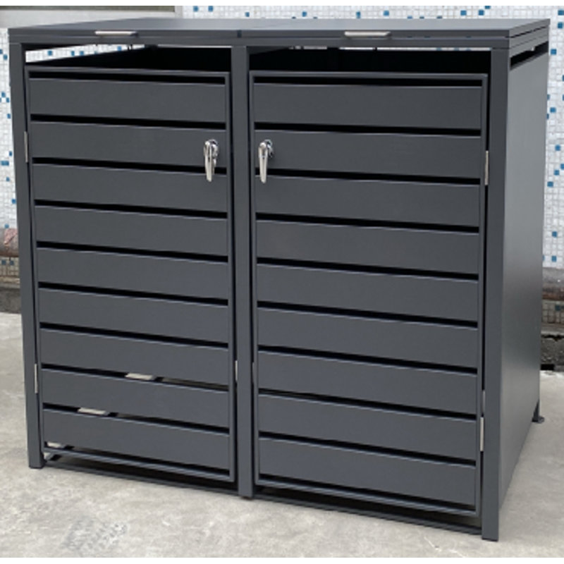 Cleobury - Remise double - Grand - Gris foncé avec portes aspect bois (68 po x 39 po x 49 po), 49"H x 68"W x 39"D, Gris foncé