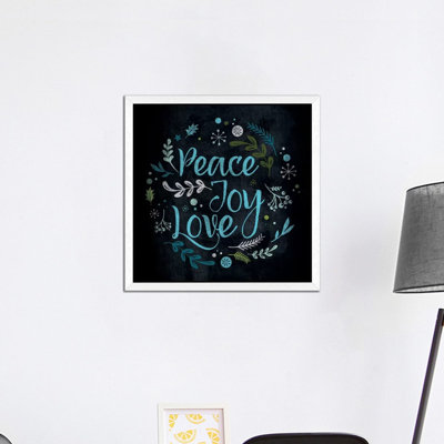 Peace Joy Love in Blue 1 Piece Floater Frame Wall Art on Canvas