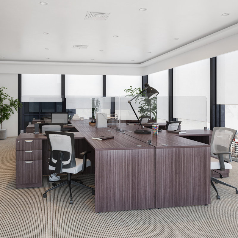 L shaped Office Executive Desk with File Cabinets, 71"W X 36"D X 29.5"H, Driftwood