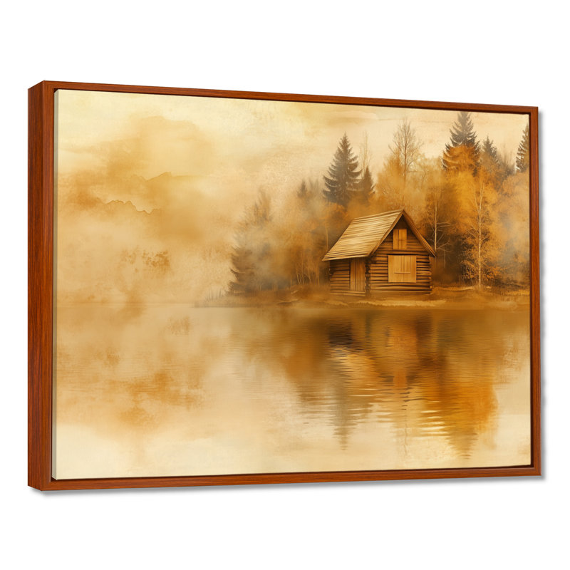 «Lakeside Landscape», art mural chalet de montagne, Jamir, H 40 po x l 60 po, Cadre flottant brun