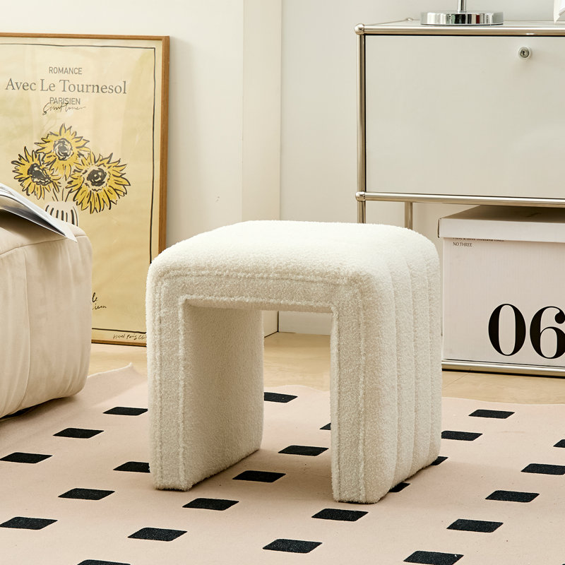 Upholstered Pouf, White