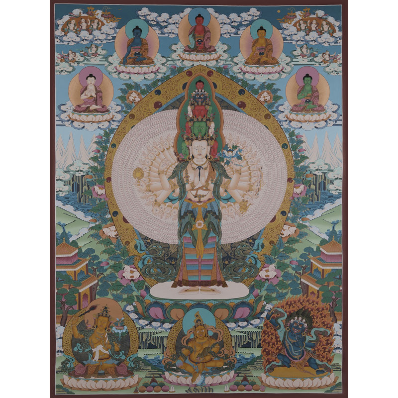 Lokeshvara (Thangka sans brocart) | Or pur 24 carats avec peinture acrylique