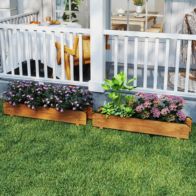 Lit de jardin surélevé en bois 2 pièces Gymax avec doublure de trous de drainage pour herbe à fleurs, 2