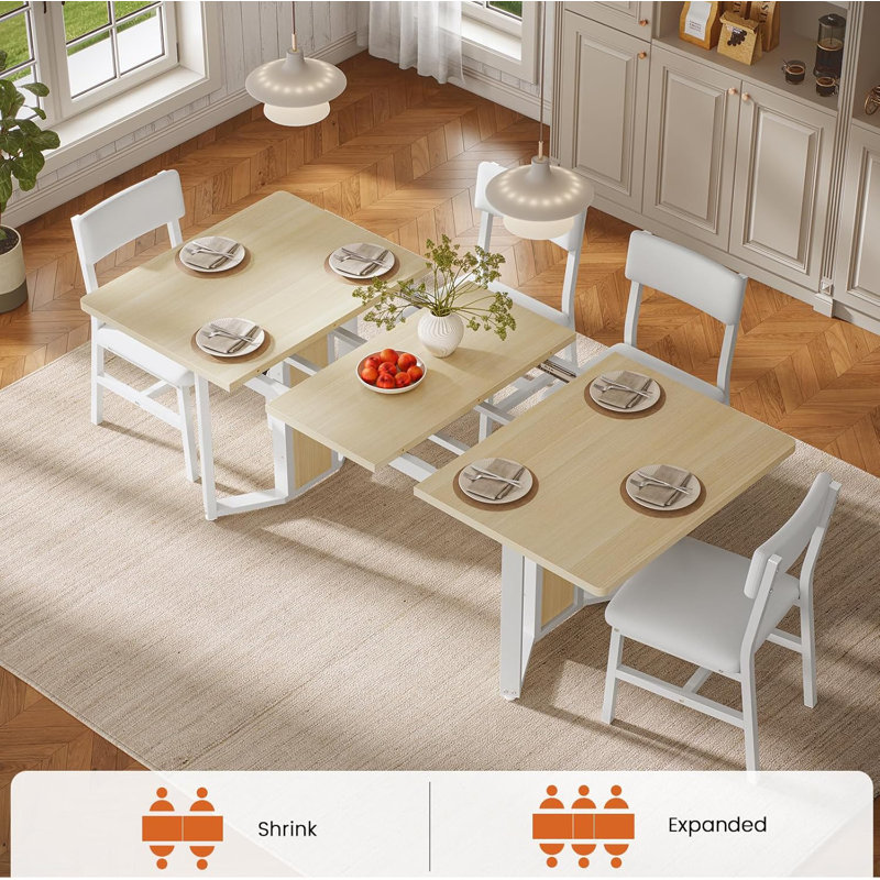 Ensemble de table de salle à manger 5 pièces pour 4 à 6 personnes, table de cuisine extensible de 63 po et 4 coussins, table de salle à manger avec panneau en MDF et structure en métal 
