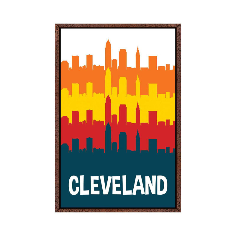 Cleveland Skylines 1 Piece Wall Art on Canvas, 101.6 cm H x 66.04 cm W, Classic Brown Wood Framed