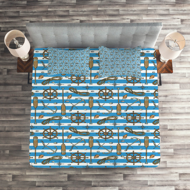 Coastal Polyester Coverlet, King Bedspread + 2 Shams, Teal