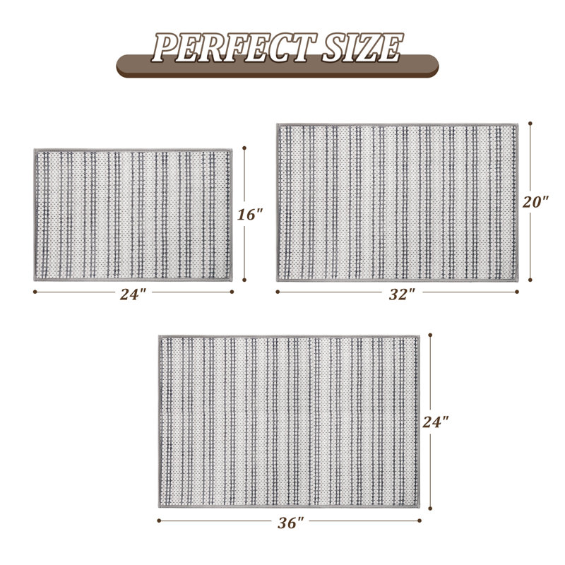 Ultra Thin Gradient Striped Bath Rug With Non-Slip Backing, 36" L x 24" W, Gray