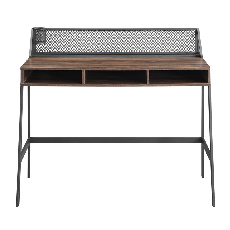 Arcadia Metal Base Writing Desk, Dark Walnut
