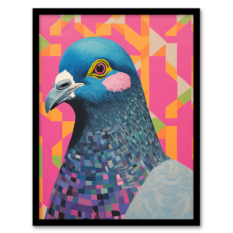 Perky Pigeon Pink Blue Vibrant Animal - Single Picture Frame Print