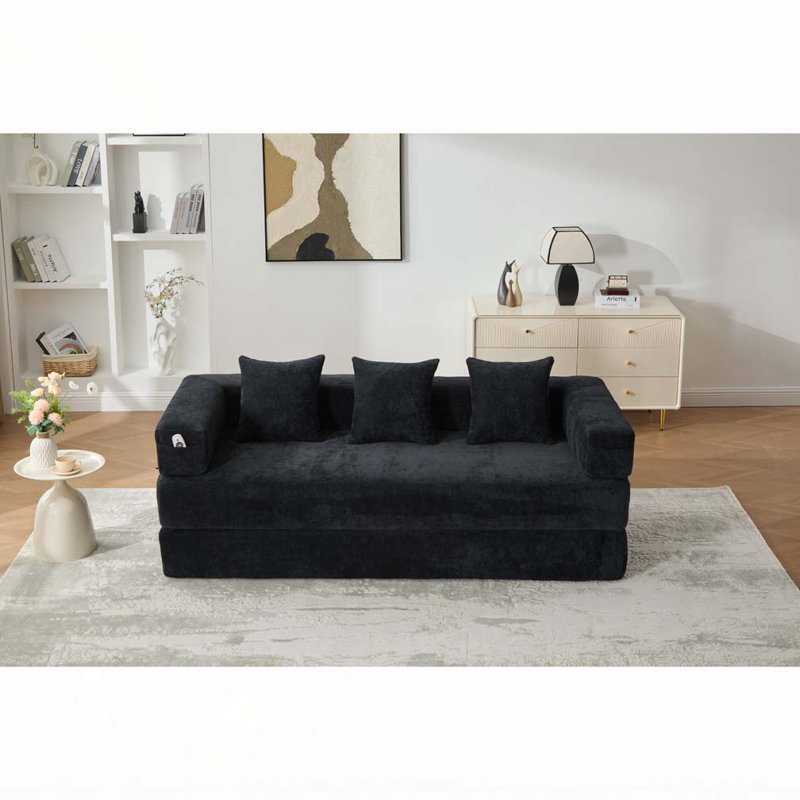 Canapé-lit pliant avec coussins Chenille, Noir