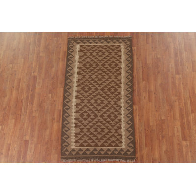 Brown Kilim Reversible Wool Area Rug 3x6