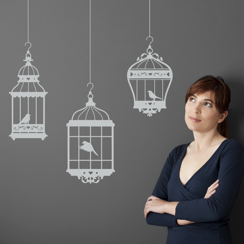 Adhésif décoratif jolies cages à oiseaux, H 48 po x l 37 po x P 0,01 po, Gris clair