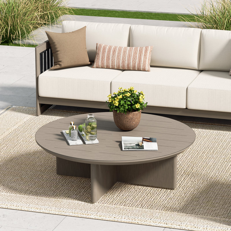 Sereno Patio 44"x 44" Aluminum Round Coffee Table , Smoked Gray