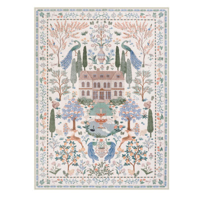 Goldene Machine Washable Area Rugs for Bedroom, Non-Slip Low Pile Carpet Floral Rugs for Living Room