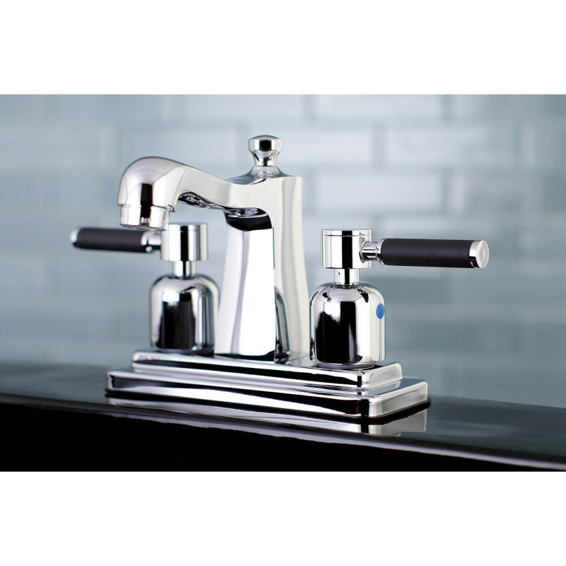 Kingston Brass Kaiser Two-Handle 3-Hole Deck Mount 4" Centerset Bathroom Faucet with Plastic Pop-Up, Polished Chrome