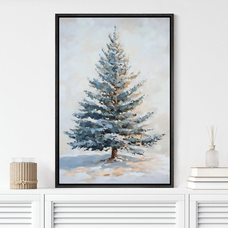 «Christmas Tree Snowy Winter Pine Tree Antique Blue Holiday Decor», reproduction d'art sur toile encadrée, H 36 po x l 24 po