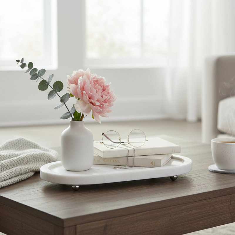 Plateau ovale en marbre blanc Haight Beatrice