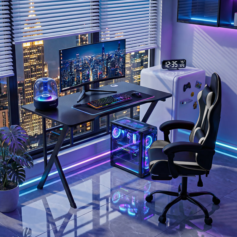 Ensemble de bureau et de chaise de jeu, table d'ordinateur en fibre de carbone avec chaise ergonomique réglable pour le bureau personnel