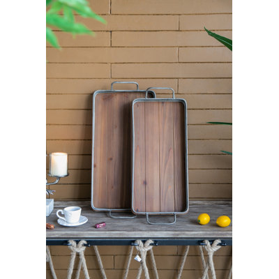Plateau décoratif 26 po x 12,5 po x 4 po en bois de style industriel rustique brun