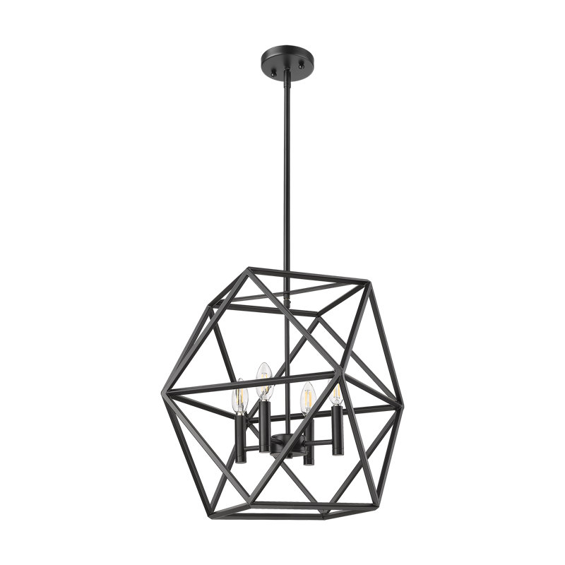 Luminaire suspendu géométrique unique à 4 lumières, Noir