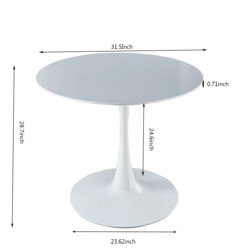 Table de salle à manger moderne en métal 31,59 po Bledion, Blanc, Blanc