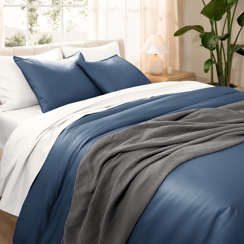 400 Thread Count Organic Cotton Sateen Duvet Cover Set, Bering Sea, Twin/Twin XL Duvet Cover + 1 Standard Sham
