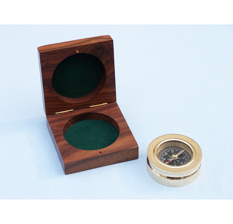 Boîte à rosewood paperweight compass Ceylon, Laiton