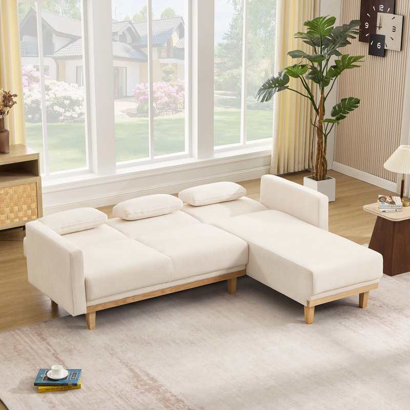 86.61" W Reversible L-Shaped Chenille Sectional, Beige Chenille