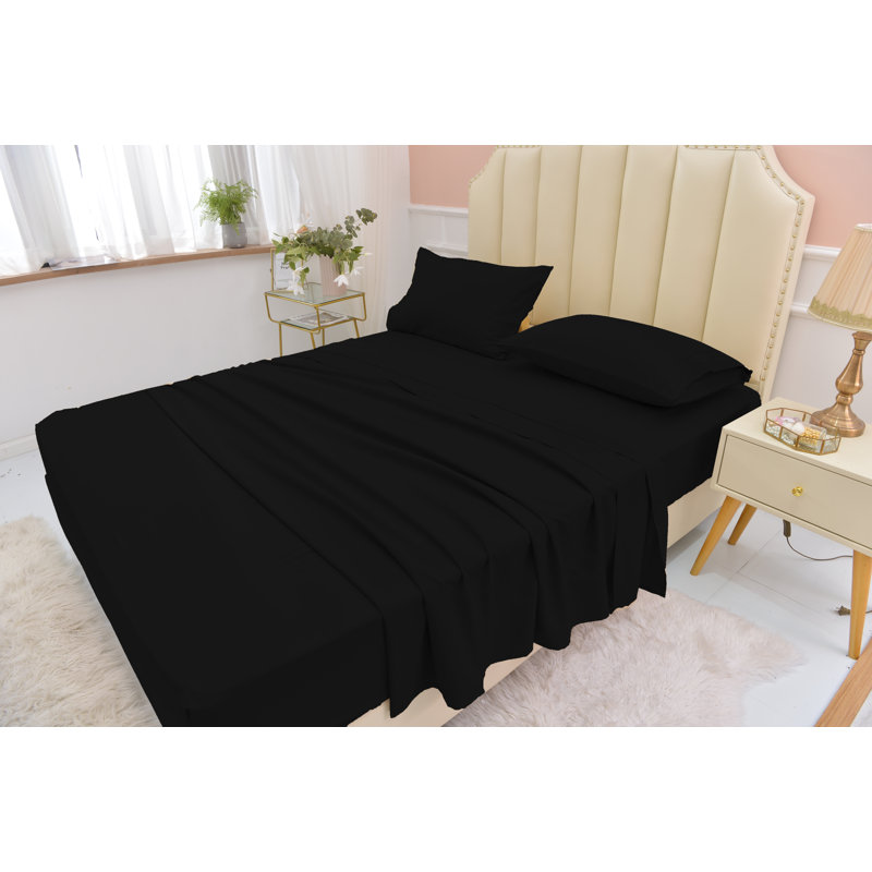 Ensemble de draps en rayonne de bambou ultra doux et infroissable, Double, Noir