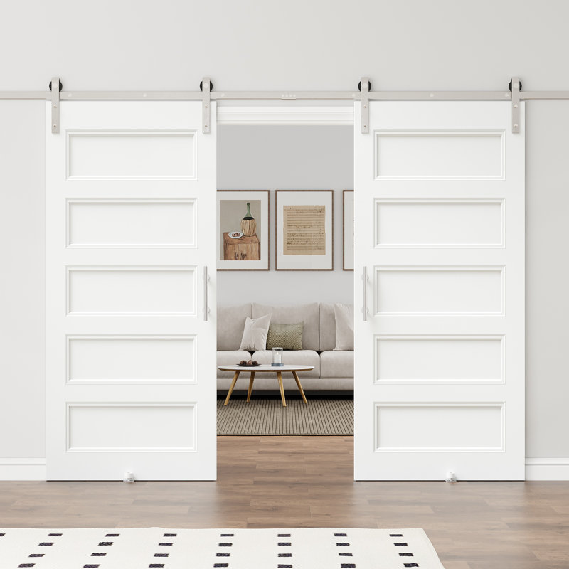 Porte de grange coulissante en bois et panneau de fibres à densité moyenne 80 po H 80 po, 64 po x 80 po, Nickel