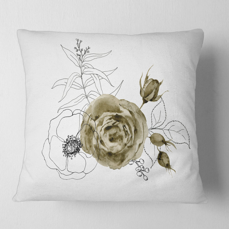 Housse de coussin carré Anemone Bouquet de fleurs avec branches d'eucalyptus I, 16" x 16"