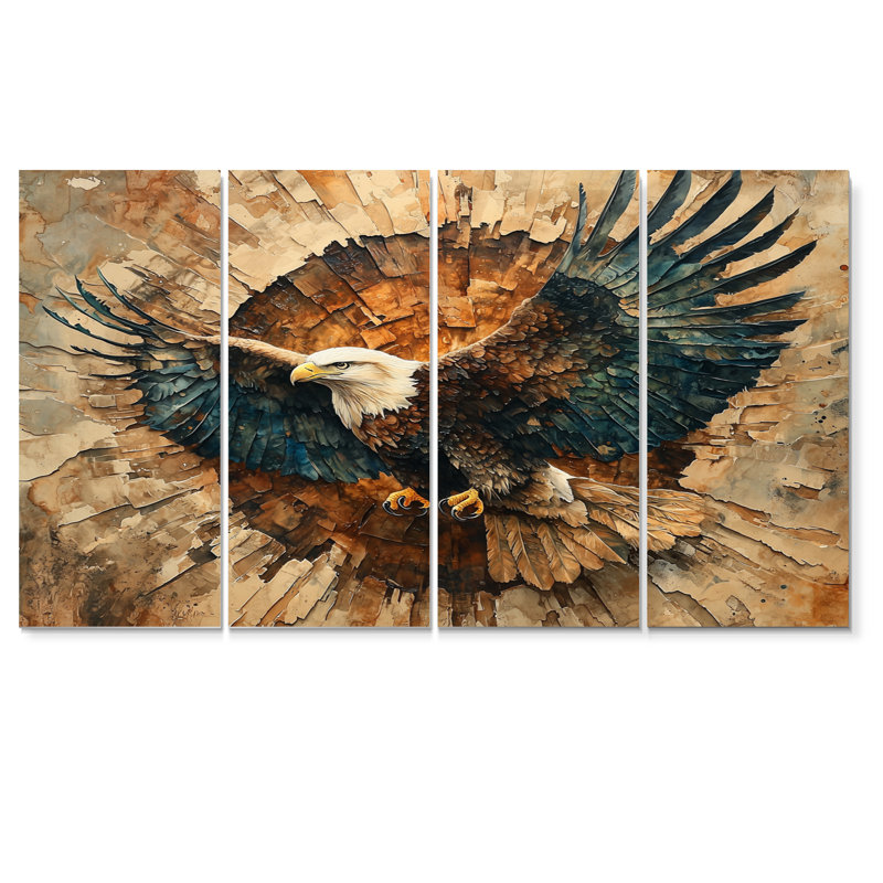 Aigle dans une forêt, échos de la liberté III - décoration murale animal aigle - art mural moderne, H 28 po x l 48 po
