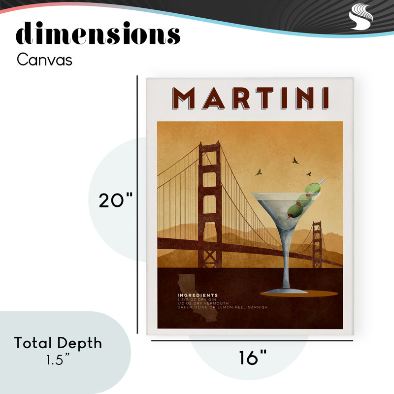 Toile rétro «Martini & Bridge View», conception par Brett Blumenthal, H 20 po x l 16 po