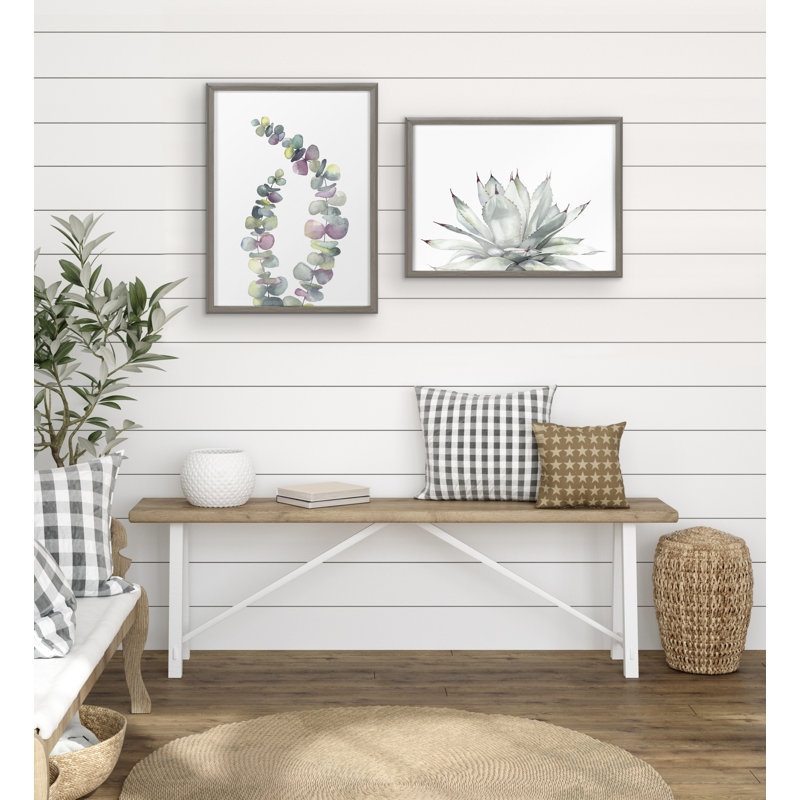 Gray Framed Eucalyptus 2 Branches Watercolor Print, 18x24