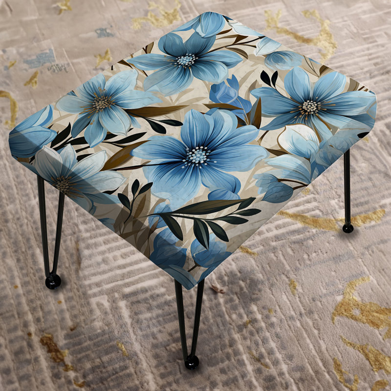 Blue Coastal Harmony Floral Pattern I - Floral Rectangle Ottoman