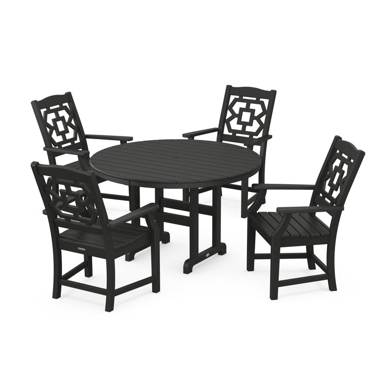Chinoiserie 4 - Person Patio Dining Set with Round Table, Black