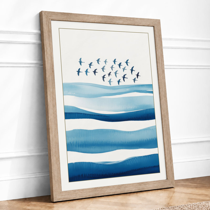 Birds Above Waves Coastal - Framed Print, Oak, A3 - 42.0 x 29.7 cm